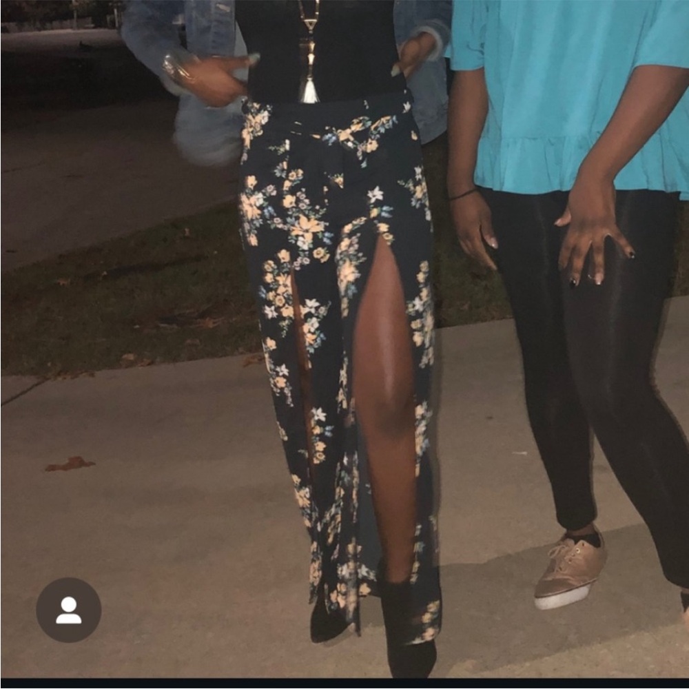 H&M Black Floral Wide Leg Pants